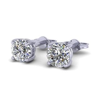 Round Brilliant Cut White Diamond Lab Earrings in 14k White Gold 0.50 Carat
